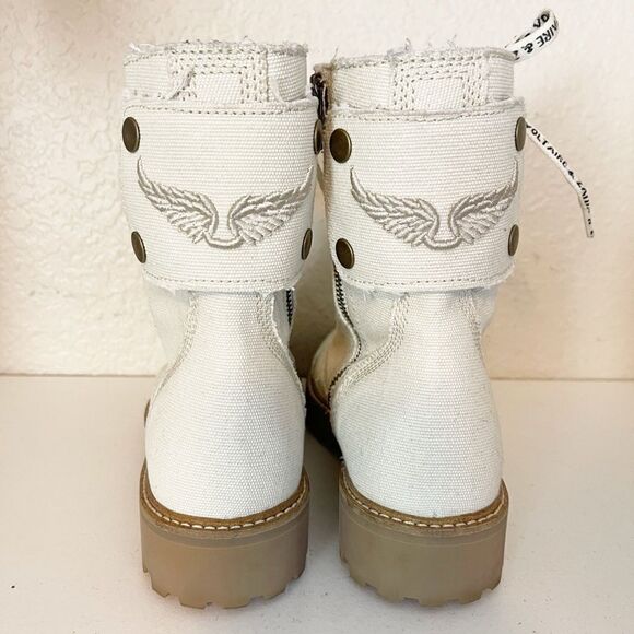 Zadig & Voltaire Joe Canvas military boots in color flash in cream New. 39/8 - Picture 9 of 16